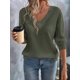 thumbnail image 5 of Blusas de Punto Gofre para Mujer, Blusas Casuales de Larga con Farol, Cuello en V, Camisetas Oversize. Verde S, 5 of 8