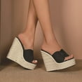 thumbnail image 3 of Women's Linen Style Fish Mouth Sloping Heel Slippers  Sexy  Wedge Waterproof Trolley Slippers Satin Slope 14.5cm Heel 4.5cm Platform LFD-10368-A15, 3 of 6
