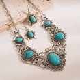 thumbnail image 4 of Conjunto de collar y pendientes de aleación de alta gama con temperamento para mujer, con patrón turquesa retro y cadena de clavícula, 4 of 5