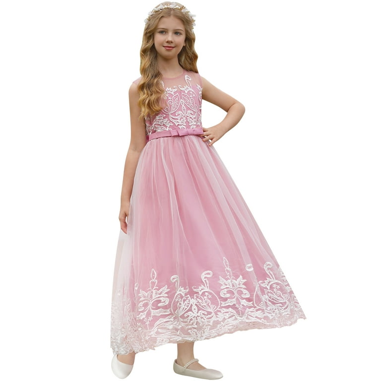 IBTOM CASTLE Flower Girl Lace Dress, Wedding Bridesmaid Pageant Party Gown,  7-8 Years, Dusty Pink - Walmart.com
