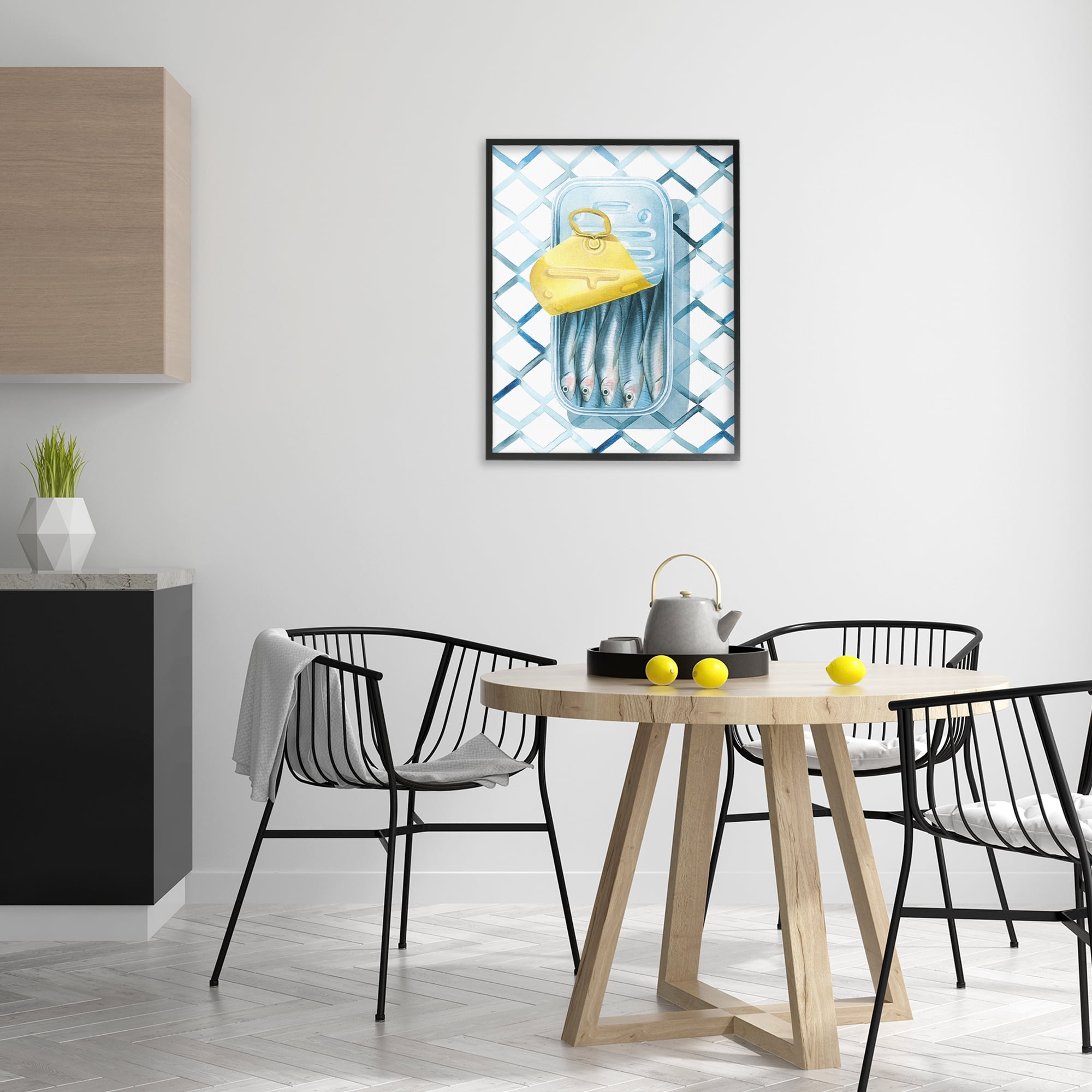 Stupell Industries Geometric Sardines Can Food & Beverage Painting Black Framed Art Print Wall Art, 24 x 30