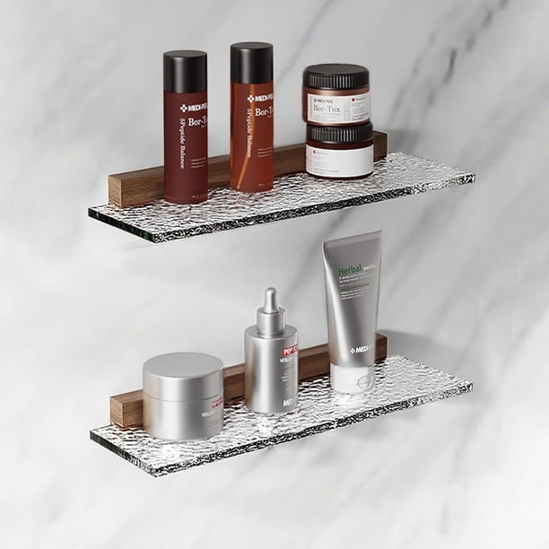 Juego de 2 Estante de Almacenamiento para Ducha, Repisas de Baño Acrílicas Transparentes sin Taladro, Estantes Adhesivos de Pared, Organizador para Champú y Cosméticos