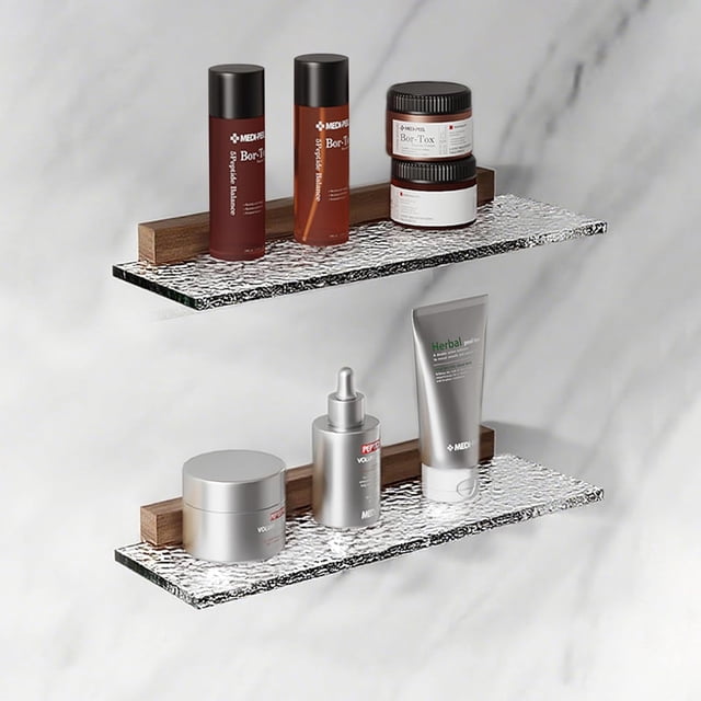 Juego de 2 Estante de Almacenamiento para Ducha, Repisas de Baño Acrílicas Transparentes sin Taladro, Estantes Adhesivos de Pared, Organizador para Champú y Cosméticos