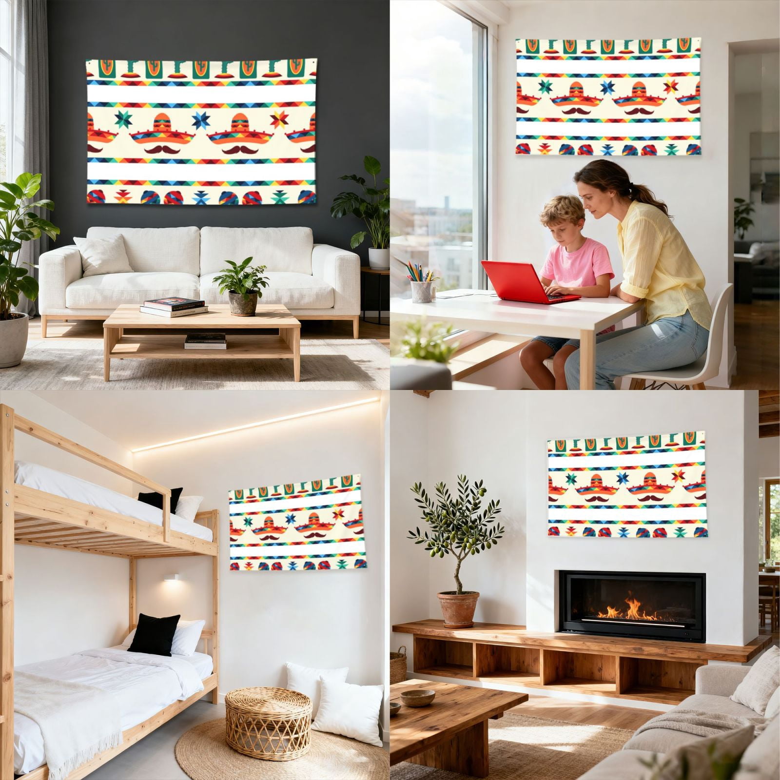 Mexican Geometric Native Ethnic Retro Four Hole Decorated Banner Flag for Garden Yard Home Decoration Indoor Outdoor 4x6 Ft