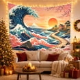 thumbnail image 3 of Japanese Ukiyo Dominated with Curling Ocean Wave Side, Mystical Fantasy for Space Lovers, Galaxy Room Decor, Mother'S Day Gift, Tapestry Wall Hanging for Bedroom and Dorm, 3 of 7