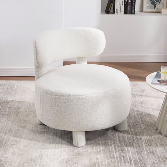 FFZ 30.12"Tall Teddy Fabric Accent Chair with Curved Backrest and Solid Wood Legs, White