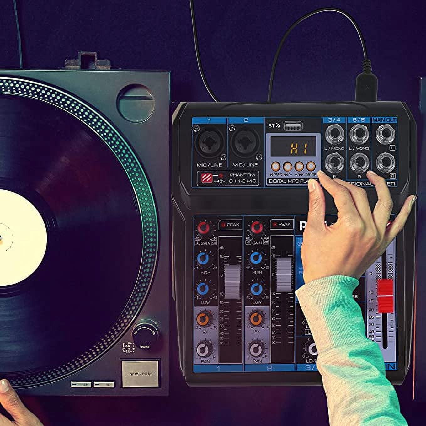 Pyle Professional Wireless DJ Audio Mixer 6-Channel Bluetooth Compatible DJ Controller Sound Mixer