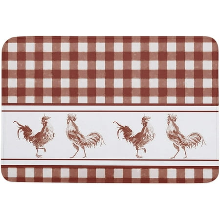 

Roosters Memory Foam Soft Door Mat Indoor Doormatches Absorbent Floor Mat Anti-Skid Welcome Mat for Front Door High Traffic Areas Farmhouse Chicken Red Plaid Vintage Style 24x16 Inch