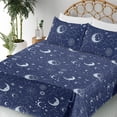 thumbnail image 3 of Ambesonne Space Fitted & Flat Sheet with Sham 3 Pcs Set, Esoterism Sun Moon Pattern, Twin XL, Indigo and Soft Blue, 3 of 5