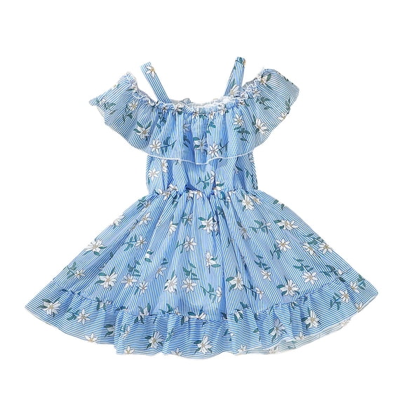 Odeerbi Toddler Girls Summer Chiffon Dress Princess Sling Dress Baby Kids Clothes Blue