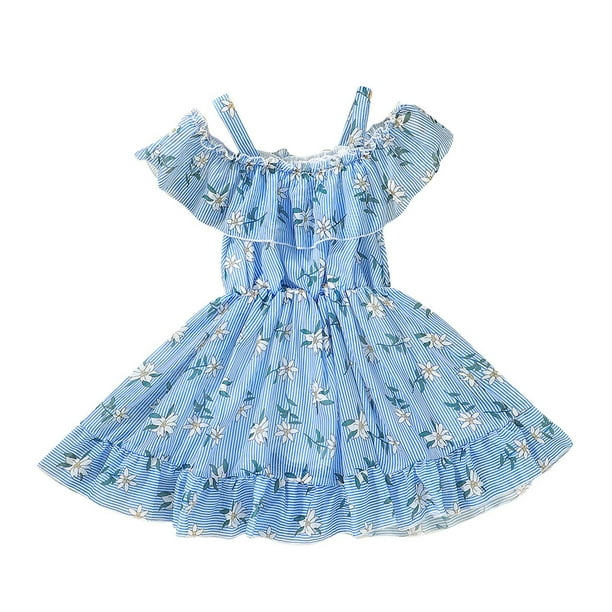 Vestido Para Niñas, Ropa Para Niñas Pequeñas, Falda De Gasa Con Tirantes De Verano Para Niños Pequeños, Vestido De Princesa, Vestido Azul Con Tirantes Odeerbi LM103-5618