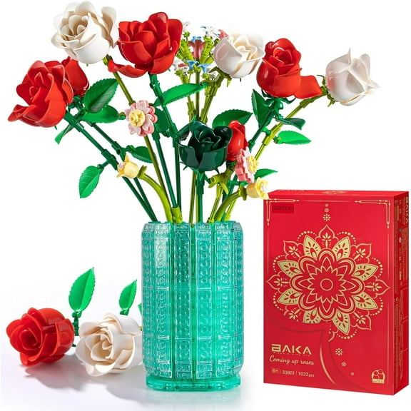 Remocguys Rose Bouquet Building Blocks Set with Vase Compatible with Lego Flower for Adults 1022 Pcs