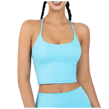 

Sksloeg Wireless Bras for Women Cross Back Sports Bras for Women Padded Strappy Criss Cross Cropped Bras for Yoga Workout Fitness Low Impact Sky Blue XL