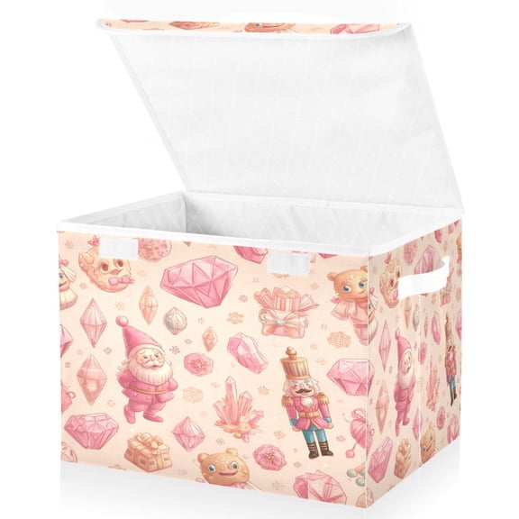 Large Fliplid Foldable Storage Bin Boxes Cubes Baskets with 2 Handles for Clothes Books 16.5x12.6x11.8 Inch Pink Christmas Elements