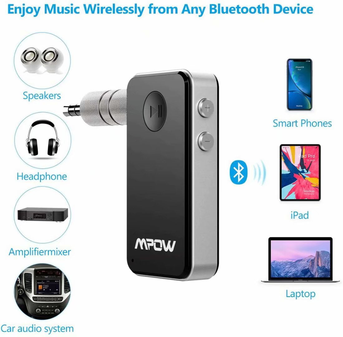 Bluetooth Receiver,Mpow Streambot Wireless Bluetooth Car Aux Adapter/10Hrs Hands-Free Car Kits/Portable Wireless Music Adapter for Car/Home Audio Stereo System CSR/HFP/HSP/A2DP/AVRCP/Built-in Mic