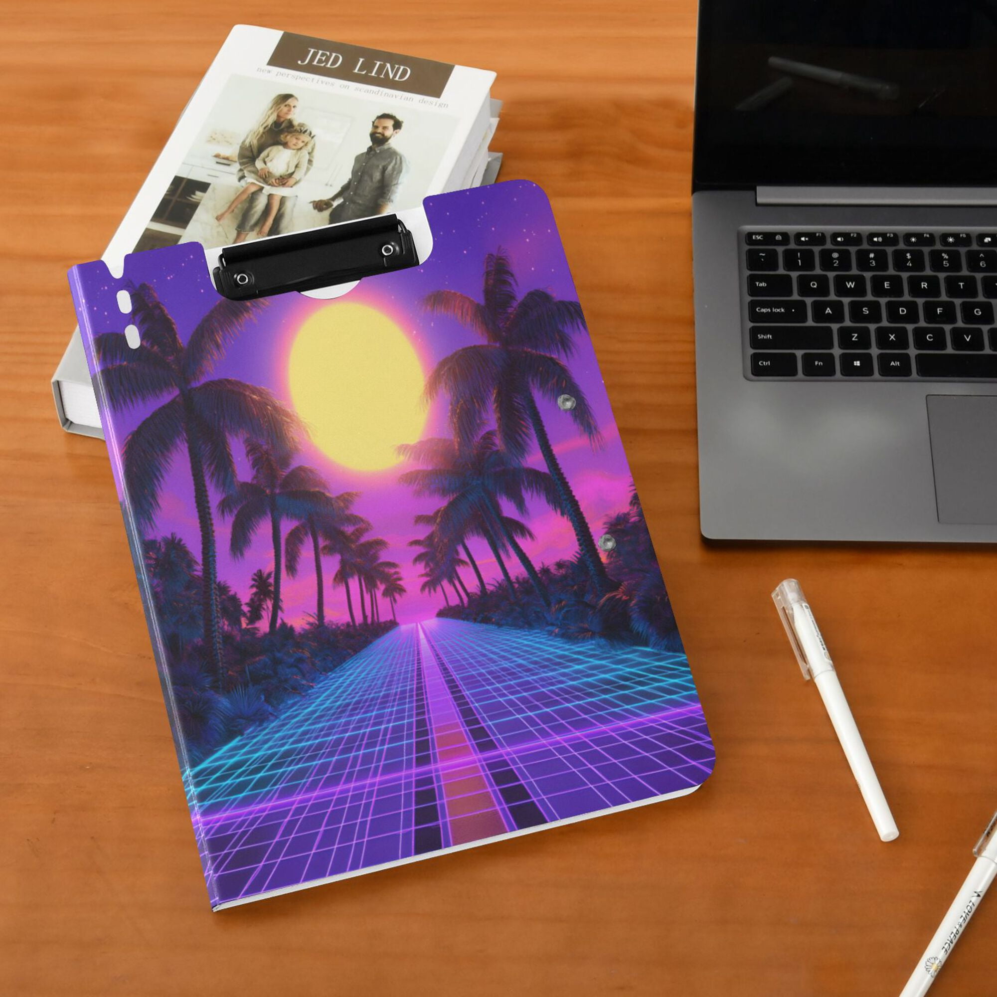 FORMRS A4 Clipboard Folder with Pen Holder Horizontal Foldable School Office Binder, Purple Neon Road