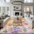 thumbnail image 4 of Spring Floral Area Rug 6x9 FT, Non Slip Living Room Throw Carpet, Elegant Summer Flowers Botanical Watercolor Washable Soft Large Floor Carpet Non-Shedding Rug for Bedroom Dining Room Play Room, 4 of 9