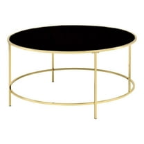 Furniture of America Rockbel Contemporary Glass Top Round Coffee Table in Brass
