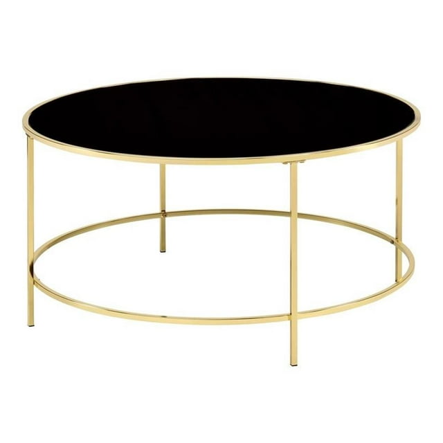 Bowery Hill Table Basse Ronde Contemporaine avec Dessus en Verre Trempé et Base en Acier, Laiton