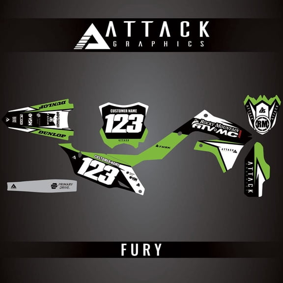 Attack Graphics Custom Fury Complete Bike Graphics Kit for Kawasaki KX450 2023