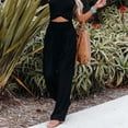 thumbnail image 2 of Pantalones de mujer de cintura alta, pierna ancha, pantalones largos, pantalones sueltos casuales para el trabajo, vacaciones, negro, M, 2 of 6