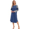 thumbnail image 2 of Women Long Sleeve Nightgown Loose Fit Sleepshirt Spring Fall Calf-Length Soft House Dress Round Neck Comfy Sleepwear Loungewear, Blue S-3XL, 2 of 9