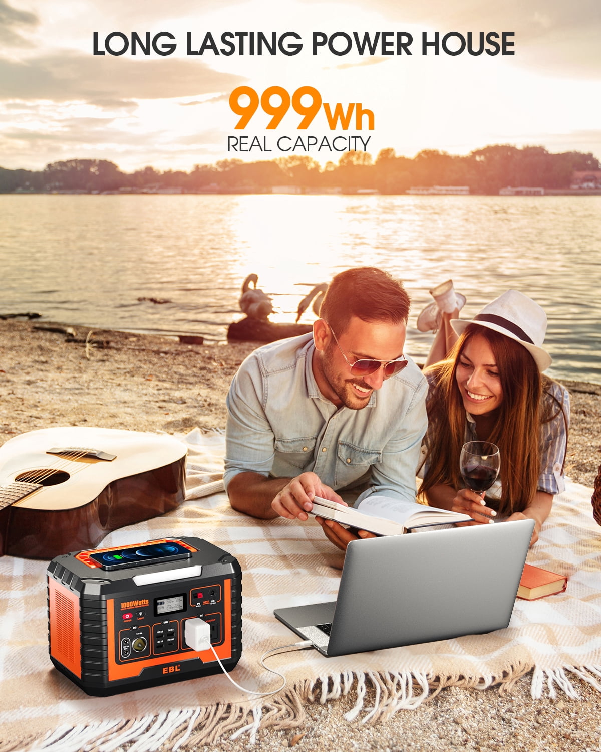 EBL 2-Pack 1000W Portable Power Station (Peak 2000W), 270000mAh Solar Generator, Waterproof Outdoor Battery for Camping, RV, Emergencies