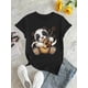 thumbnail image 2 of Camiseta De Verano Para Mujer, Moda Informal, Ropa Cómoda, Camisetas De Manga Corta MWomen's Casual Round Neck Short Sleeve T-Shirt, Creative Panda Guitar Print, Fashionable Knit Fabric, Polyester,, 2 of 6