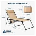 thumbnail image 3 of Folding Outdoor Chaise Lounge Chair - Beach Tanning Lounger with 5-Level Adjustable Backrest, 2-Level Footrest, Removable Pillow, Side Pocket, 330lb Weight Capacity for Poolside,Beige, 3 of 9