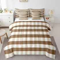 Manfei Abstract Checkered 7-Piece Bedding Comforter Set for Boys Girls,Geometric Stripes Plaid King Bedding Sets,Retro Vintage Style Ultra Soft Bed Sheets,Microfiber Bedroom Decor,Reversible