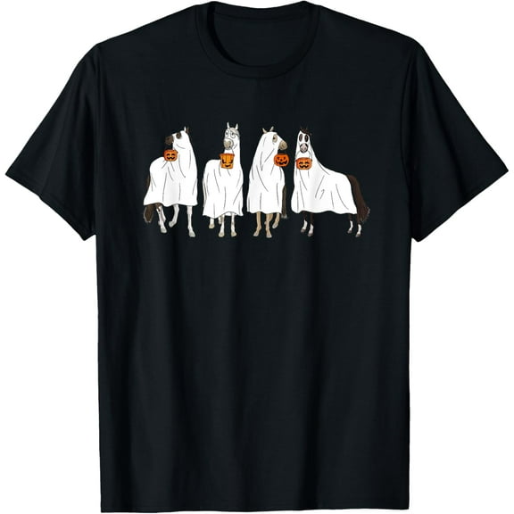 Funny Halloween Horse Ghost Pumpkin Face Ghost Spooky Season T-Shirt