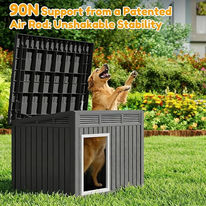 YOSADIER Large Dog House for Indoor & Outdoor - Weatherproof & Removable Roof, Fits Small to Large Dogs-Black (42.8" L x 33" W x 31.5" H)
