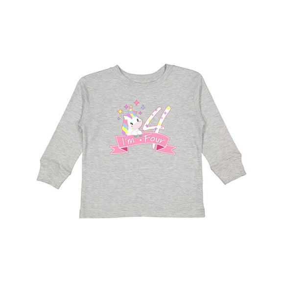Inktastic I'm Four Cute Unicorn 4th Birthday Boys or Girls Long Sleeve Toddler T-Shirt