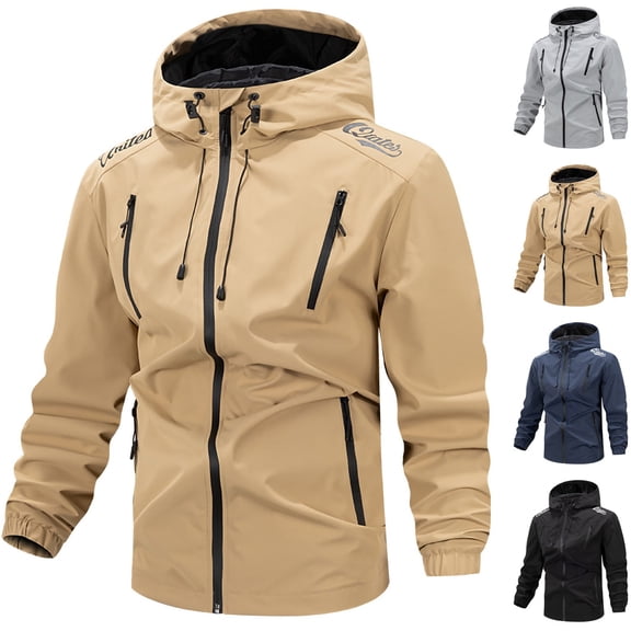 RYDCOT Men's Waterproof and Windproof Hooded Ski Jacket, Winter Raincoat with Multiple Pockets, Suitable for Out Khaki