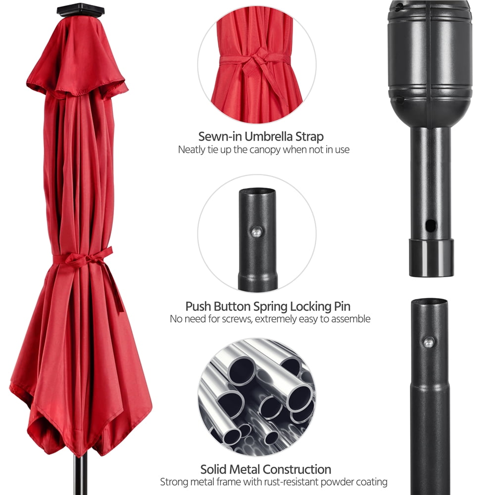 SMILE MART 7.5ft Standard Patio Umbrella with LED Lights, Red