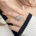 thumbnail image 3 of Elegant Crystal Rotating Clover Leaf Statement Ring for Women Stainless Steel Fashion Adjustable Love Hearted Flower Open Wrap Finger Rings Comfort Fit Lucky Anniversary Jewelry, 3 of 12