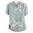 thumbnail image 4 of QIJUNTUO Women's Linen-Blend Artistic Lapel Floral Pullover Shirt With Convertible Neckline For Casual Styling Dark Blue, 4 of 4