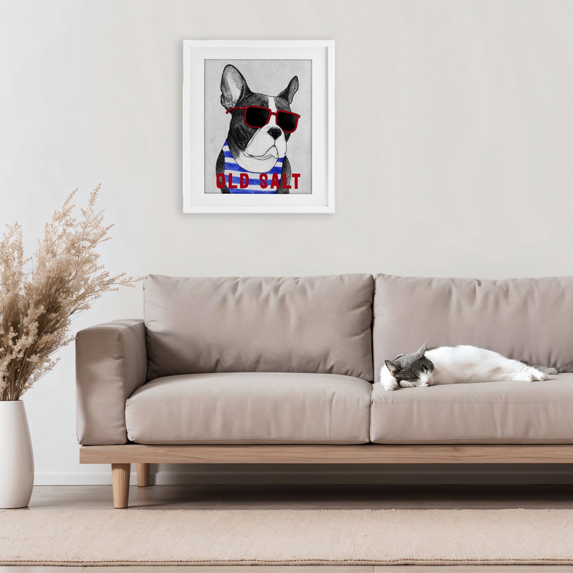 Stupell Industries Old Salt Summer Frenchie White Framed Print Under Glass, design by Barruff