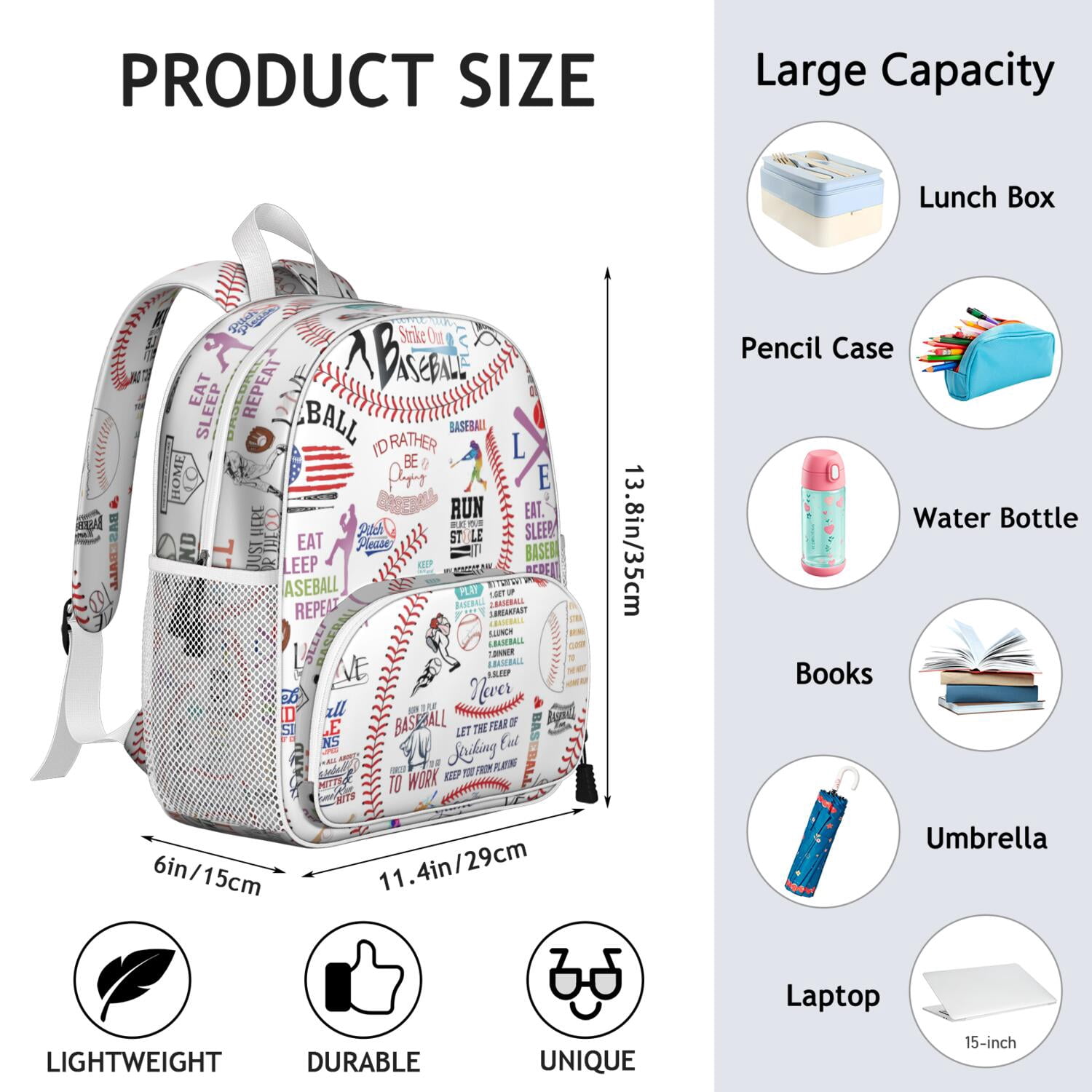 Sports-Themed Ergonomic Backpack for Boys - Waterproof, Durable with Side Pockets for Baseball, Football, Soccer