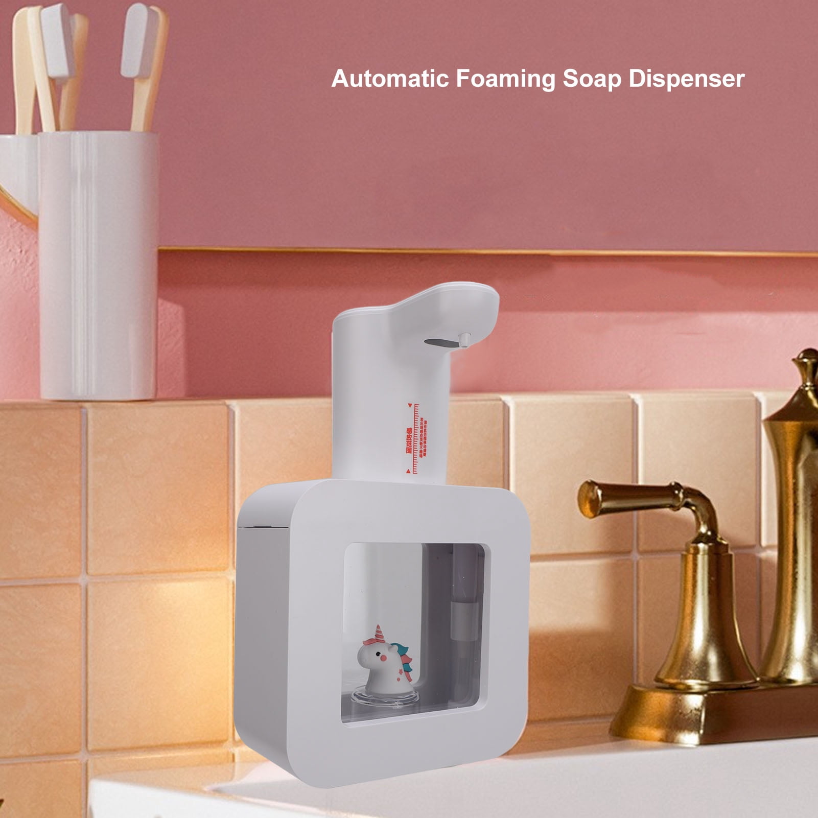 Suodoka Automatic Foaming Soap Dispenser Touchless Motion Sensor 3 Levels Adjustable Countertop & Wall Mounted 1200mAh Rechargeable Hand Washer for Kitchen Bathroom Hotel, White (8.27in / 21cm)