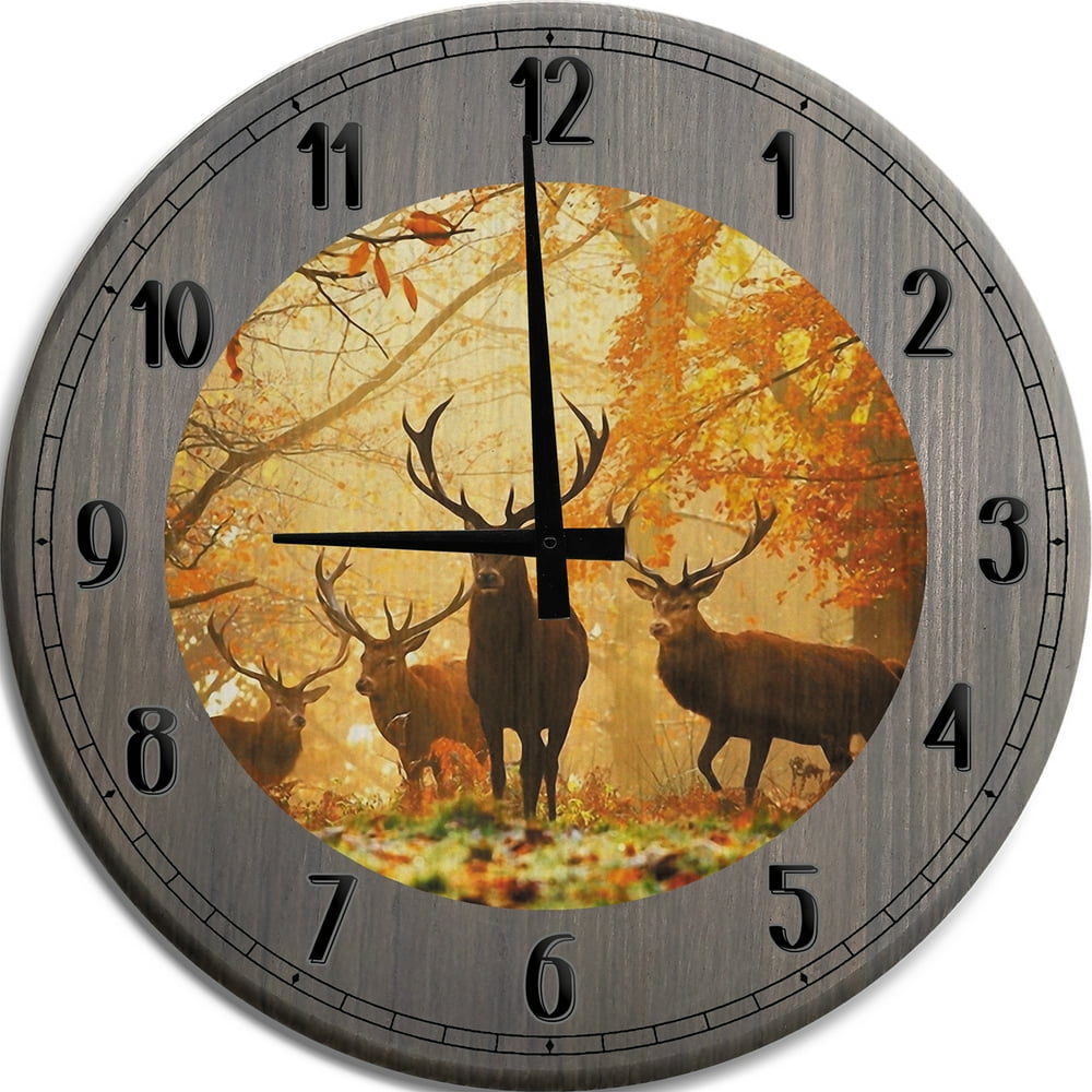 Large Wall Clock Family of Deer in the Autumn Woods Hunting Huge ...