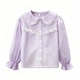 thumbnail image 4 of WhouRiu Girls Back To School Blouses Long Sleeve Solid Color Button Down Shirts Kids Comfortable Cute Casual Summer Ruffle Shirts,15-16 Years, 4 of 4