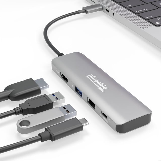 Adaptador Multipuerto USB C Plugable 100W Carga de Paso HDMI 4K 60Hz para Windows, Mac, iPad Pro y C