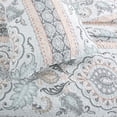 thumbnail image 3 of Cozy Line Home Fashions Light Blue, Coral, Gray Leaf Microfiber Reversible 3-Piece Quilt Set, 3 of 3