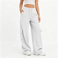 thumbnail image 4 of Women's Cargo Sweatpants High Waist Wide Leg Drawstring Baggy Fleece Lined Pants Casual Athletic Joggers with Pockets XL, 4 of 7
