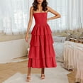thumbnail image 2 of Ahuyic Womens Summer Casual Dress,Womens Plus Size Dress,Womens Strapless Round Neck Sleeveless Solid Dresses Casual Comfortable All Occasio,Red,XXL, 2 of 5