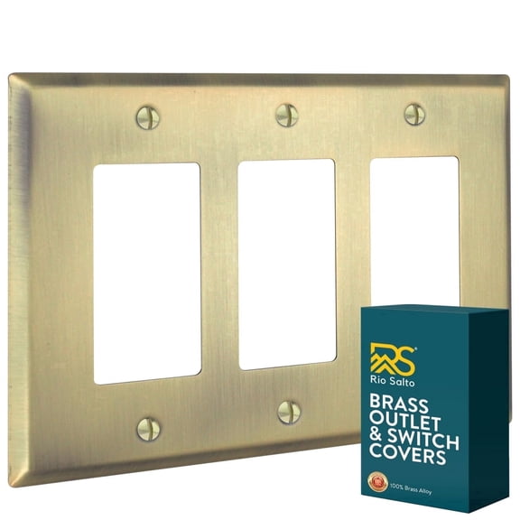Rio Salto BRASS Signature Collection Standard Size Vintage Gold Triple Rocker Light Switch Metal Wall Plate Outlet Cover Wall Plate Receptacle Wallplate Covers Matte Brass Rocker, 3-Gang