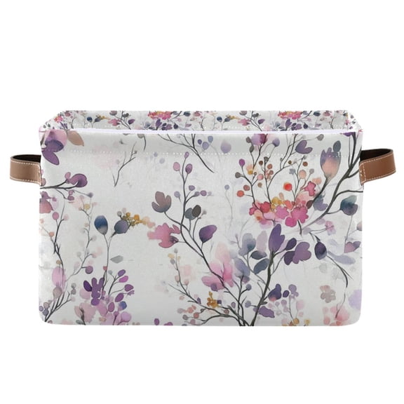 Yayeee Canvas Storage Basket with Handles for Shelves Fabric Bins Closet Organizer, Purple Wildflowers