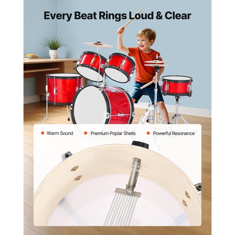 KFFKFF 5-Piece Junior Drum Kit, Red, Ages 6-13 photo 6