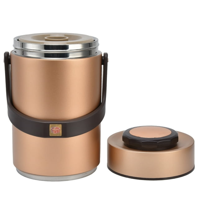 Insulated Food Container, Vacuum Lunch Box 3 Layers Comfortable Handle Portable Prevent Leakage For Travel For Work Gold